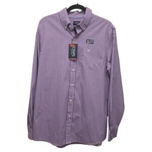 NWT Chaps Mens Large Stretch Easy Care Long Sleeve Purple Gingham Plaid Shirt